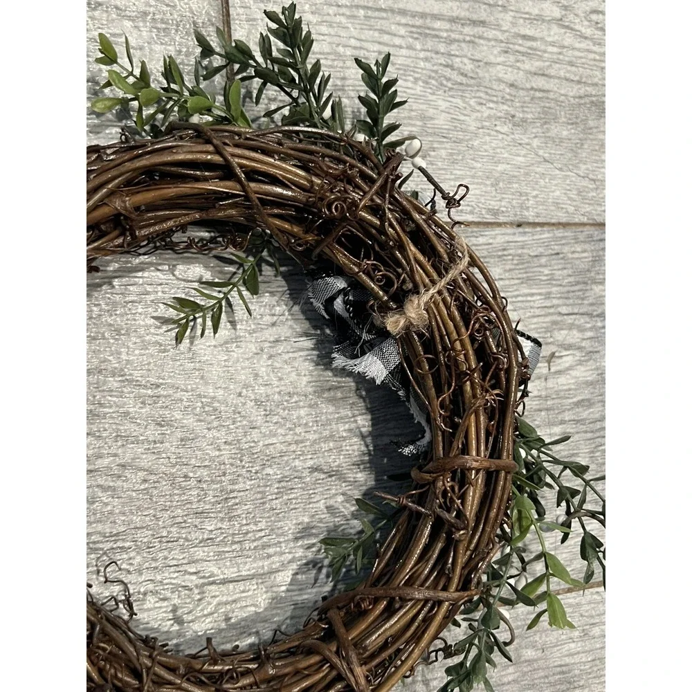 Grapevine Wreath Christmas Pine Buffalo Plaid Bow Holiday Wall Decor 8